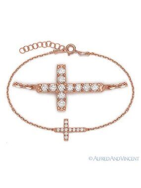 Sideways Cross Cubic Zirconia CZ Crystal Bracelet in .925 Sterling Silver